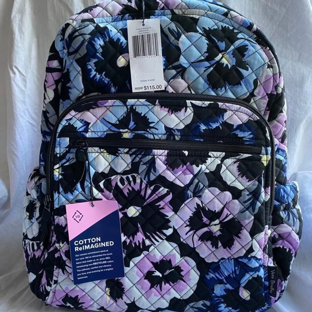 Vera Bradley Plum Pansies Campus Backpack, NWT